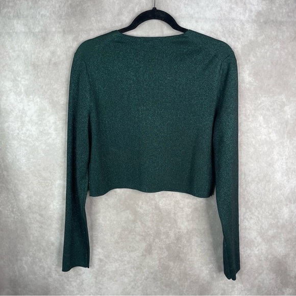 COS Sparkle Glitter Cropped V-Neck Cardigan In Green Women's Size M - Picture 5 of 7